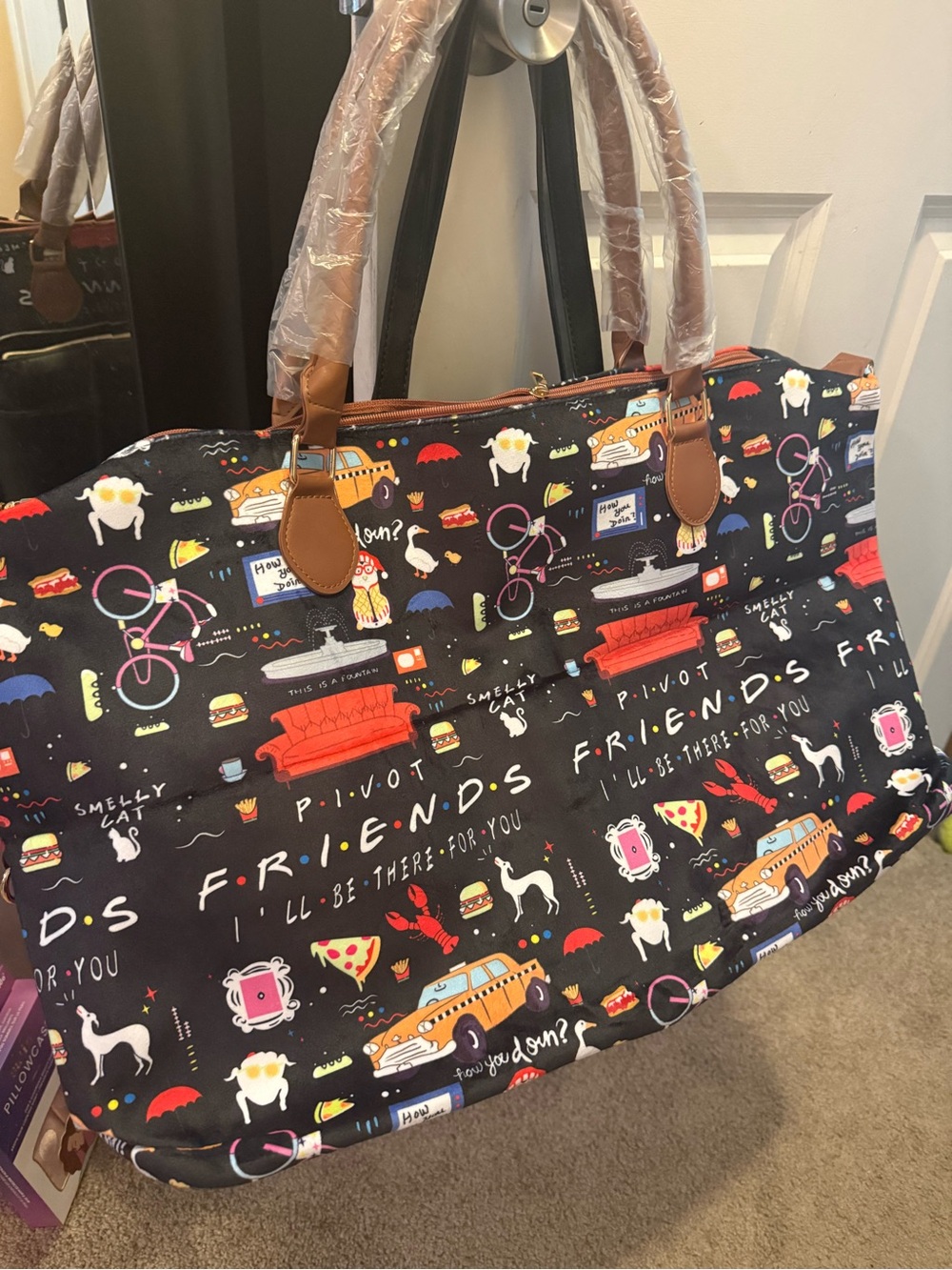 Friends Black Patterned Travel Tote Bag